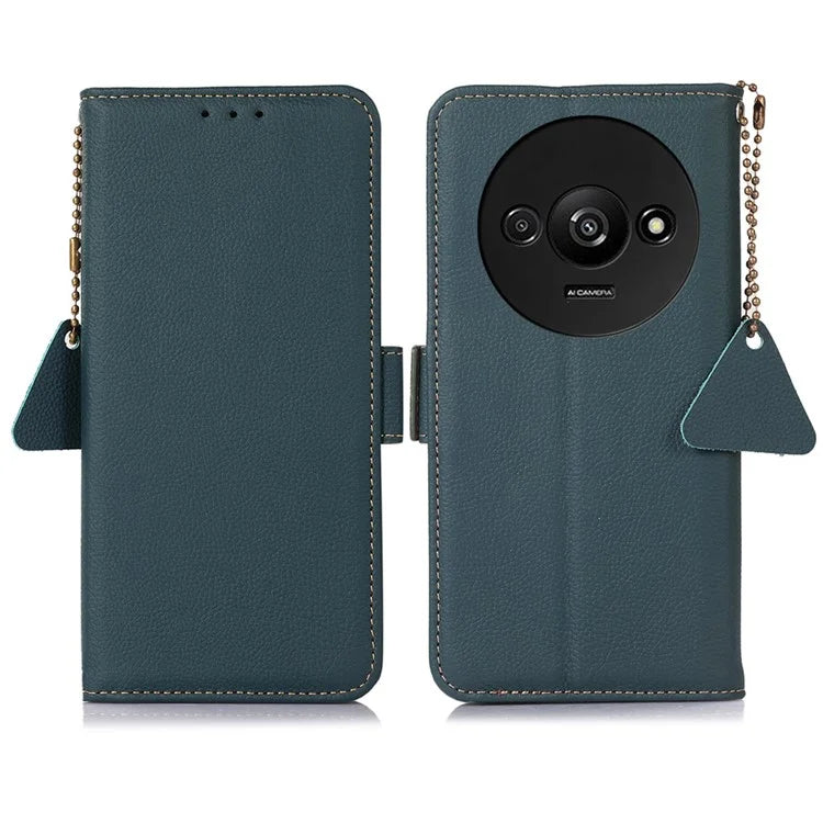 TJ For Xiaomi Redmi A3 / Poco C61 4G Case RFID Blocking Genuine Cow Leather Phone Stand Cover