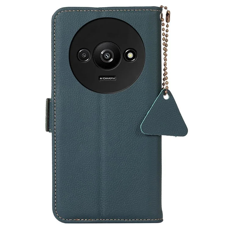 TJ For Xiaomi Redmi A3 / Poco C61 4G Case RFID Blocking Genuine Cow Leather Phone Stand Cover