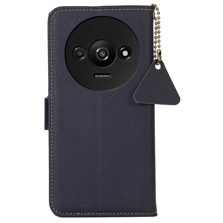 TJ For Xiaomi Redmi A3 / Poco C61 4G Case RFID Blocking Genuine Cow Leather Phone Stand Cover
