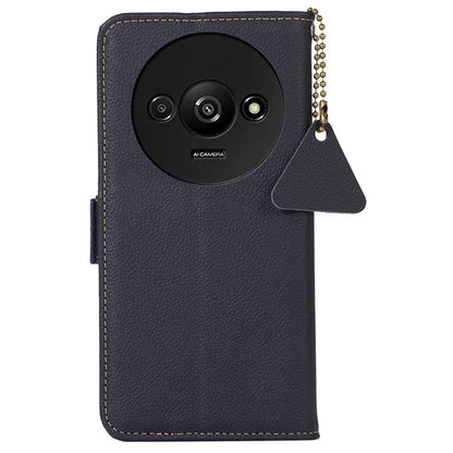 TJ For Xiaomi Redmi A3 / Poco C61 4G Case RFID Blocking Genuine Cow Leather Phone Stand Cover