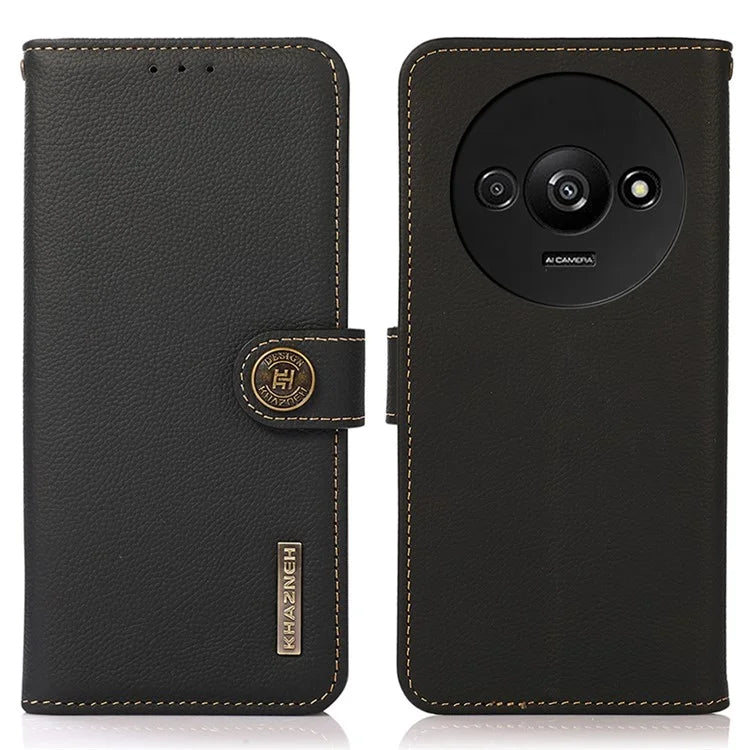 KHAZNEH For Xiaomi Redmi A3 / Poco C61 4G Case RFID Blocking Anti-drop Genuine Cow Leather Phone Cover