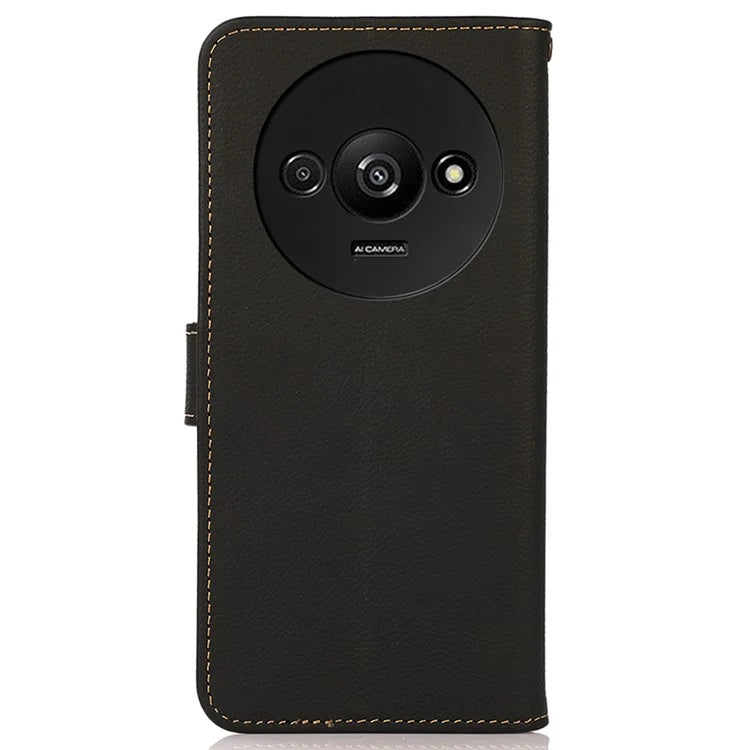 KHAZNEH For Xiaomi Redmi A3 / Poco C61 4G Case RFID Blocking Anti-drop Genuine Cow Leather Phone Cover