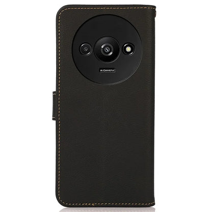 KHAZNEH For Xiaomi Redmi A3 / Poco C61 4G Case RFID Blocking Anti-drop Genuine Cow Leather Phone Cover
