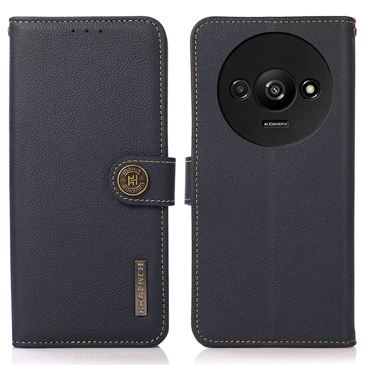 KHAZNEH For Xiaomi Redmi A3 / Poco C61 4G Case RFID Blocking Anti-drop Genuine Cow Leather Phone Cover
