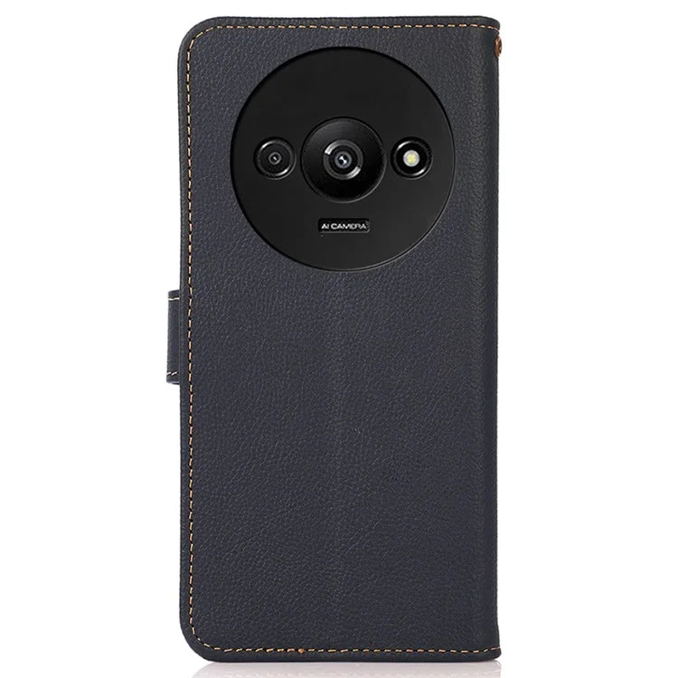 KHAZNEH For Xiaomi Redmi A3 / Poco C61 4G Case RFID Blocking Anti-drop Genuine Cow Leather Phone Cover