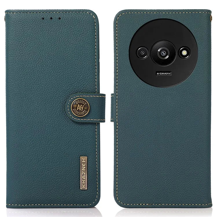 KHAZNEH For Xiaomi Redmi A3 / Poco C61 4G Case RFID Blocking Anti-drop Genuine Cow Leather Phone Cover