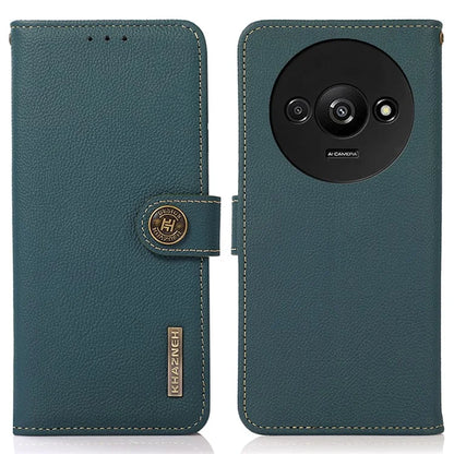 KHAZNEH For Xiaomi Redmi A3 / Poco C61 4G Case RFID Blocking Anti-drop Genuine Cow Leather Phone Cover