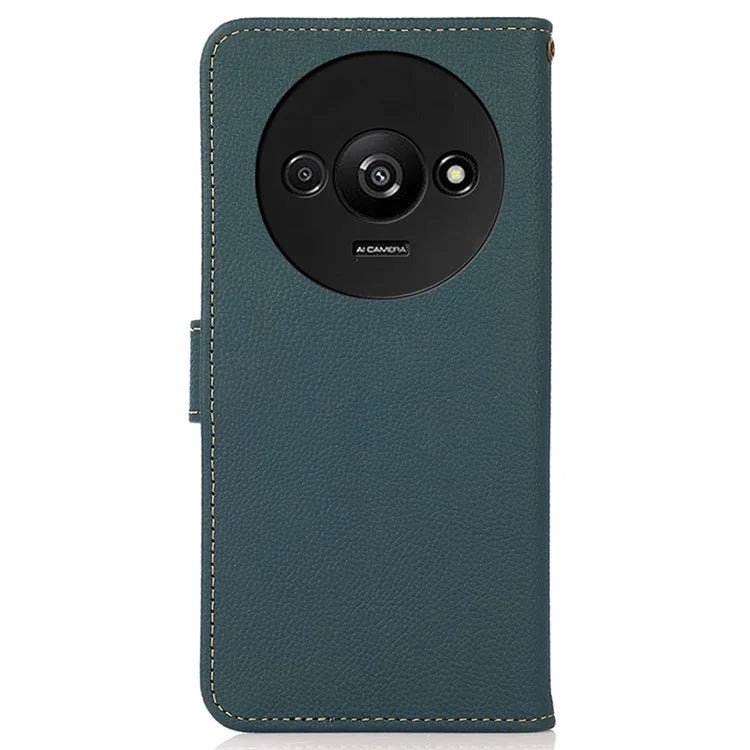 KHAZNEH For Xiaomi Redmi A3 / Poco C61 4G Case RFID Blocking Anti-drop Genuine Cow Leather Phone Cover