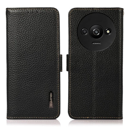 KHAZNEH For Xiaomi Redmi A3 / Poco C61 4G Magnetic Cell Phone Case Genuine Cow Leather RFID Blocking Cover
