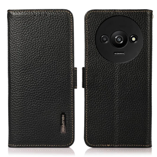 KHAZNEH For Xiaomi Redmi A3 / Poco C61 4G Magnetic Cell Phone Case Genuine Cow Leather RFID Blocking Cover