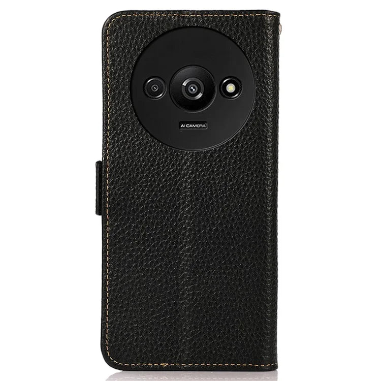 KHAZNEH For Xiaomi Redmi A3 / Poco C61 4G Magnetic Cell Phone Case Genuine Cow Leather RFID Blocking Cover
