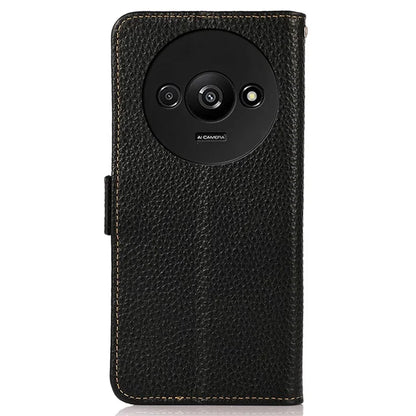 KHAZNEH For Xiaomi Redmi A3 / Poco C61 4G Magnetic Cell Phone Case Genuine Cow Leather RFID Blocking Cover