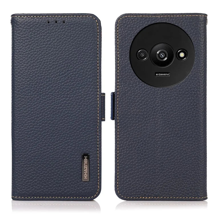 KHAZNEH For Xiaomi Redmi A3 / Poco C61 4G Magnetic Cell Phone Case Genuine Cow Leather RFID Blocking Cover