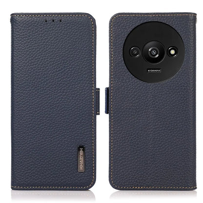 KHAZNEH For Xiaomi Redmi A3 / Poco C61 4G Magnetic Cell Phone Case Genuine Cow Leather RFID Blocking Cover