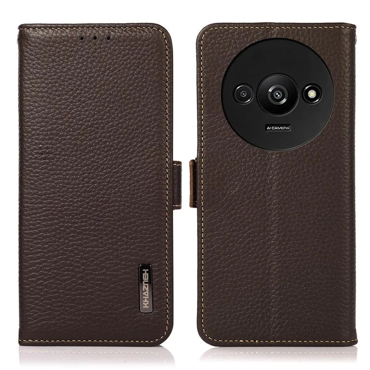 KHAZNEH For Xiaomi Redmi A3 / Poco C61 4G Magnetic Cell Phone Case Genuine Cow Leather RFID Blocking Cover
