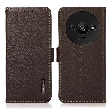 KHAZNEH For Xiaomi Redmi A3 / Poco C61 4G Magnetic Cell Phone Case Genuine Cow Leather RFID Blocking Cover