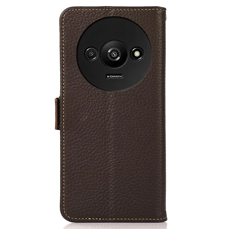 KHAZNEH For Xiaomi Redmi A3 / Poco C61 4G Magnetic Cell Phone Case Genuine Cow Leather RFID Blocking Cover