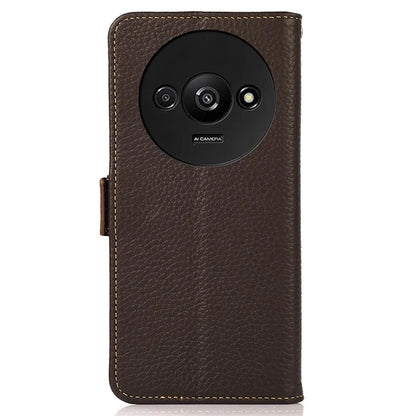KHAZNEH For Xiaomi Redmi A3 / Poco C61 4G Magnetic Cell Phone Case Genuine Cow Leather RFID Blocking Cover