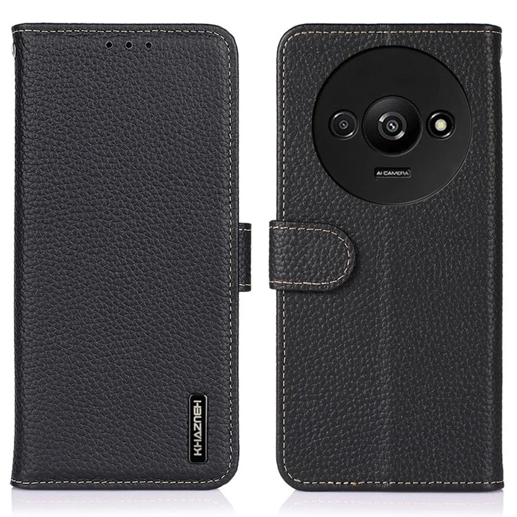 KHAZNEH Stand Case for Xiaomi Redmi A3 / Poco C61 4G Support Stand Genuine Cow Leather Phone Cover
