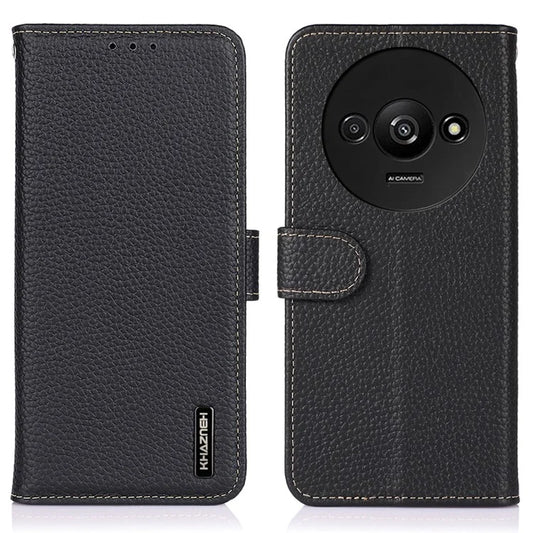 KHAZNEH Stand Case for Xiaomi Redmi A3 / Poco C61 4G Support Stand Genuine Cow Leather Phone Cover
