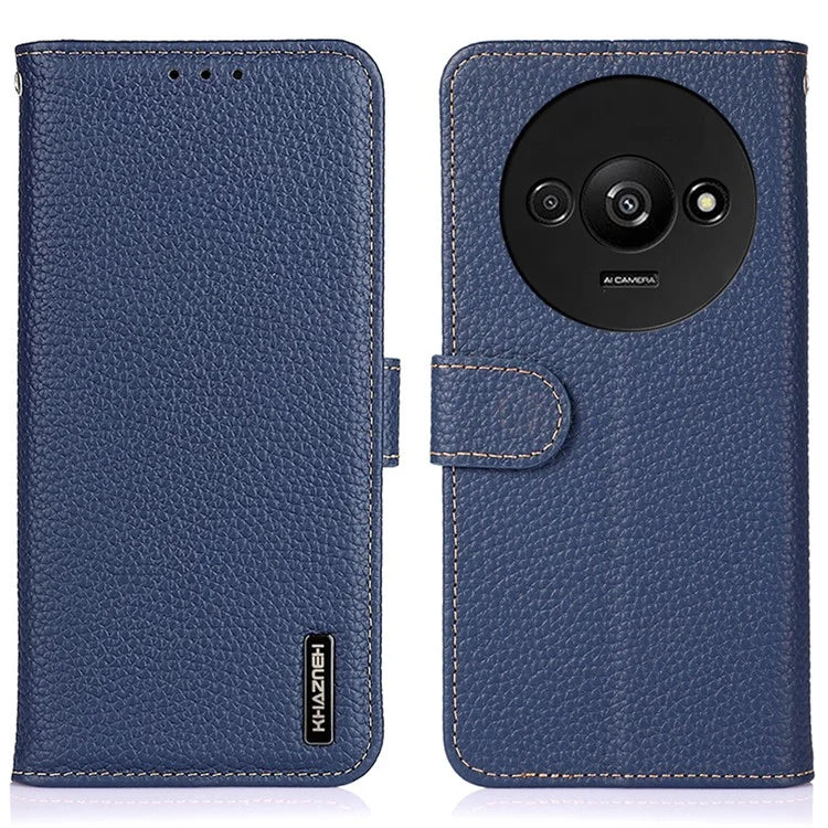 KHAZNEH Stand Case for Xiaomi Redmi A3 / Poco C61 4G Support Stand Genuine Cow Leather Phone Cover
