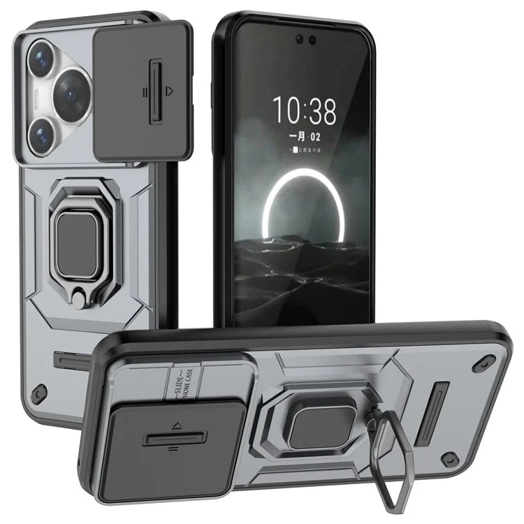 For Huawei Pura 70 Case PC+TPU Protective Phone Shell with Slide Lens Cover