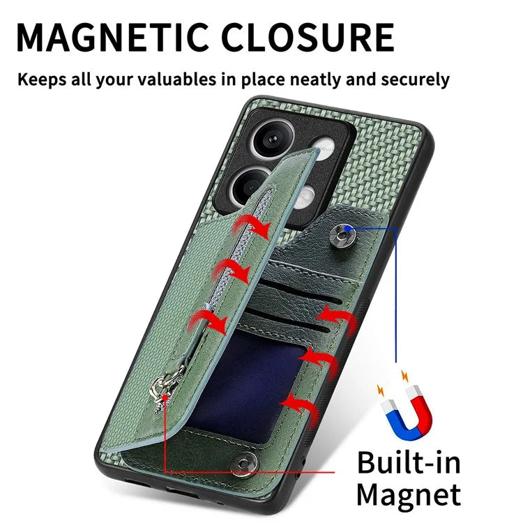 C1-04 For Xiaomi Redmi Note 13 5G Case Leather+PC+TPU Zipper Wallet Phone Cover