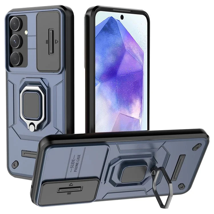 For Samsung Galaxy A55 5G Case PC+TPU Anti-scratch Phone Protective Cover with Slide Lens Cover