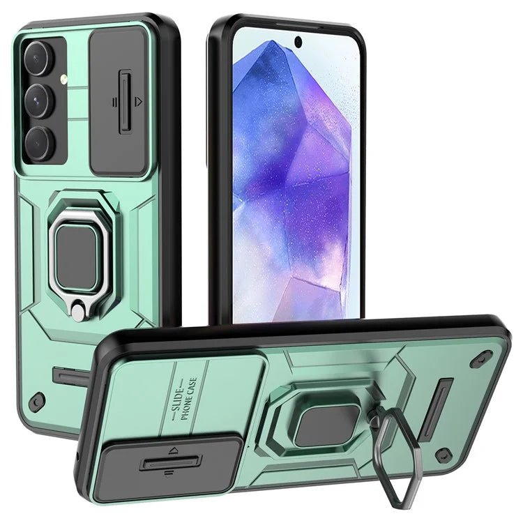 For Samsung Galaxy A55 5G Case PC+TPU Anti-scratch Phone Protective Cover with Slide Lens Cover