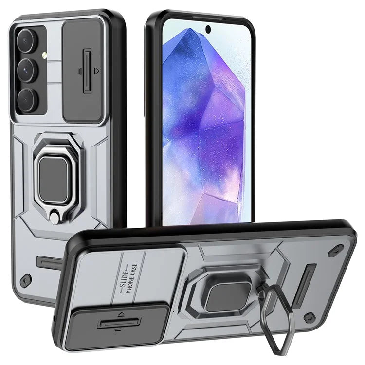 For Samsung Galaxy A55 5G Case PC+TPU Anti-scratch Phone Protective Cover with Slide Lens Cover