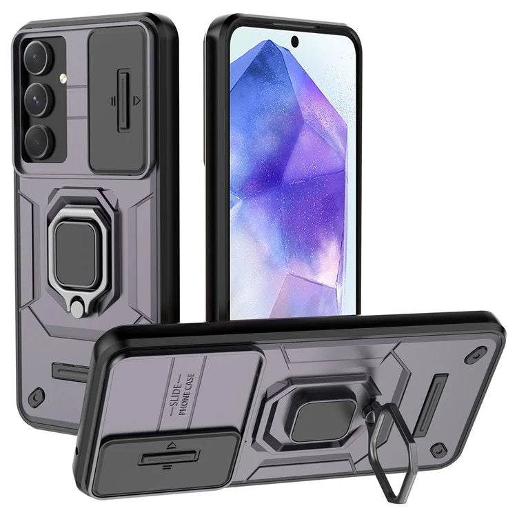 For Samsung Galaxy A55 5G Case PC+TPU Anti-scratch Phone Protective Cover with Slide Lens Cover