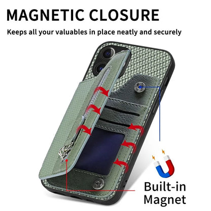 C1-04 For iPhone 12 Pro Kickstand Case Carbon Fiber Texture PU+PC+TPU Wallet Phone Cover