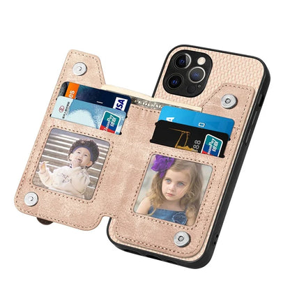C1-04 For iPhone 12 Pro Kickstand Case Carbon Fiber Texture PU+PC+TPU Wallet Phone Cover