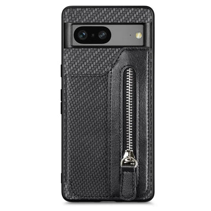 C1-04 For Google Pixel 7a Case Zipper Kickstand Leather Carbon Fiber Texture Back Cover