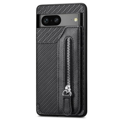 C1-04 For Google Pixel 7a Case Zipper Kickstand Leather Carbon Fiber Texture Back Cover