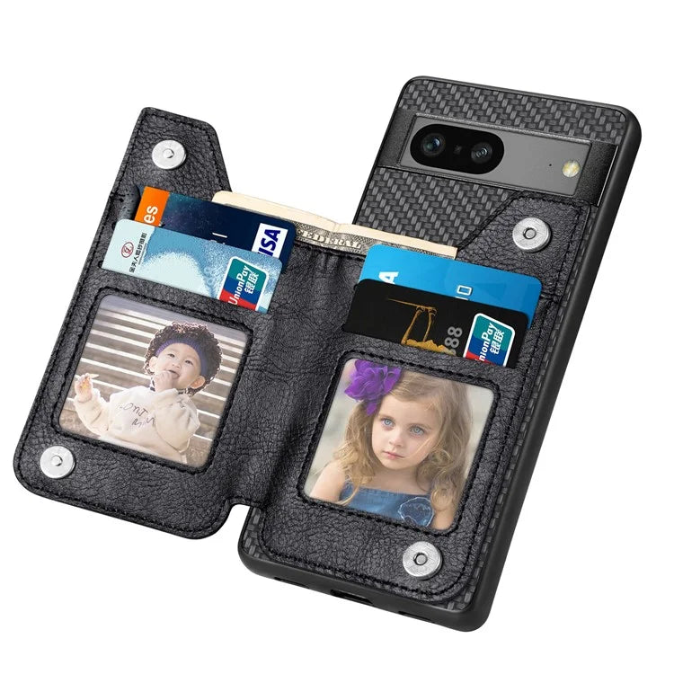 C1-04 For Google Pixel 7a Case Zipper Kickstand Leather Carbon Fiber Texture Back Cover