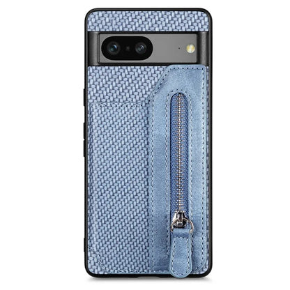 C1-04 For Google Pixel 7a Case Zipper Kickstand Leather Carbon Fiber Texture Back Cover