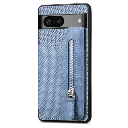 C1-04 For Google Pixel 7a Case Zipper Kickstand Leather Carbon Fiber Texture Back Cover