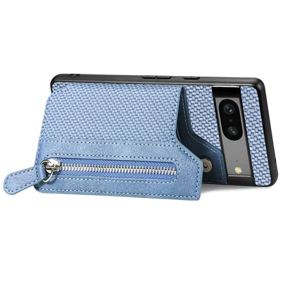 C1-04 For Google Pixel 7a Case Zipper Kickstand Leather Carbon Fiber Texture Back Cover