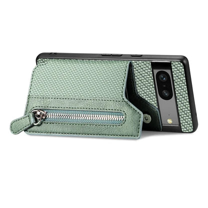 C1-04 For Google Pixel 7a Case Zipper Kickstand Leather Carbon Fiber Texture Back Cover