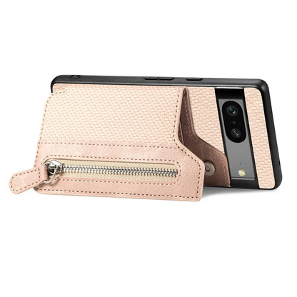 C1-04 For Google Pixel 7a Case Zipper Kickstand Leather Carbon Fiber Texture Back Cover