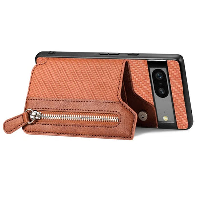 C1-04 For Google Pixel 7a Case Zipper Kickstand Leather Carbon Fiber Texture Back Cover