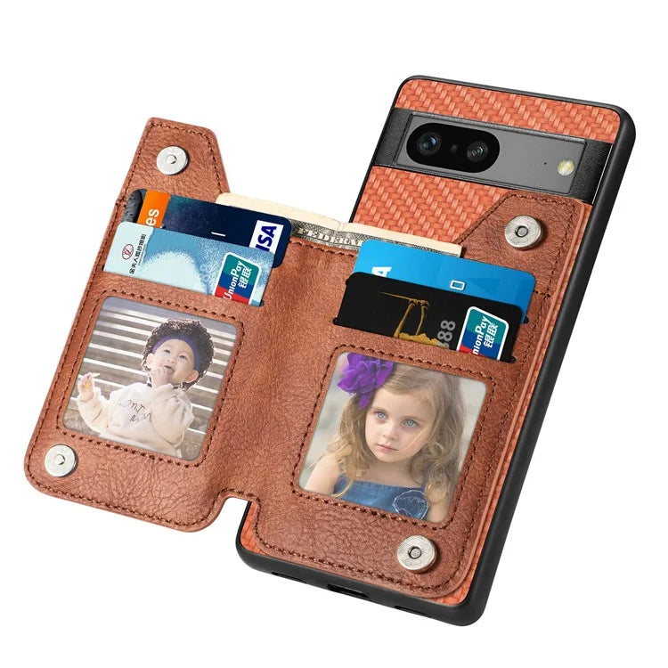 C1-04 For Google Pixel 7a Case Zipper Kickstand Leather Carbon Fiber Texture Back Cover