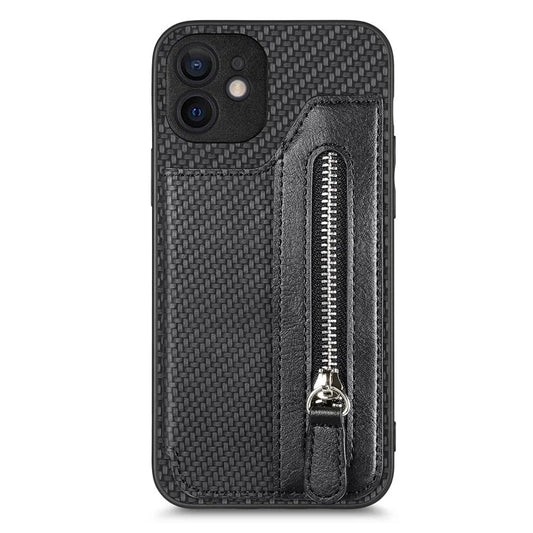 C1-04 For iPhone 12 Case Leather+PC+TPU Phone Cover with Zipper Wallet Kickstand