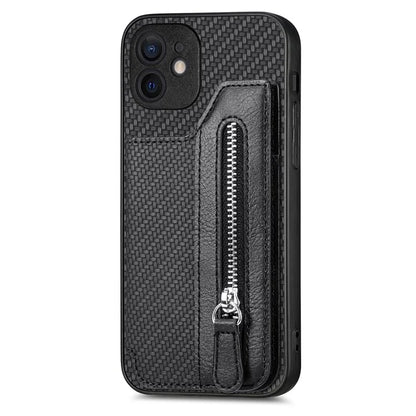 C1-04 For iPhone 12 Case Leather+PC+TPU Phone Cover with Zipper Wallet Kickstand