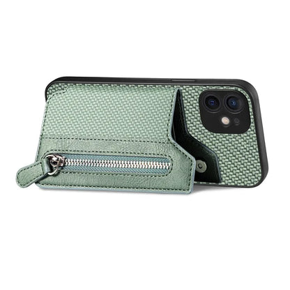 C1-04 For iPhone 12 Case Leather+PC+TPU Phone Cover with Zipper Wallet Kickstand