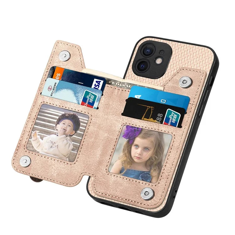 C1-04 For iPhone 12 Case Leather+PC+TPU Phone Cover with Zipper Wallet Kickstand