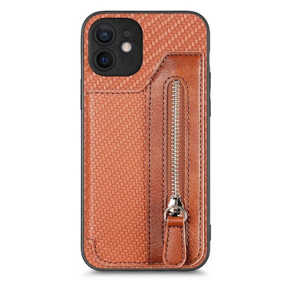 C1-04 For iPhone 12 Case Leather+PC+TPU Phone Cover with Zipper Wallet Kickstand