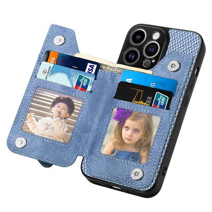 C1-04 For iPhone 13 Pro Wallet Case Kickstand Anti-Drop PU+PC+TPU Phone Cover