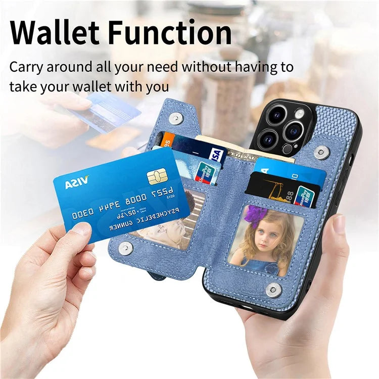 C1-04 For iPhone 13 Pro Wallet Case Kickstand Anti-Drop PU+PC+TPU Phone Cover